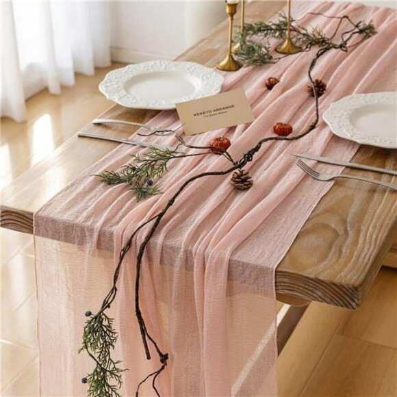 Blush Pink Valentine's Day Table Runner Cheese Cloth Rustic Gauze Cheesecloth - Picture 1 of 7